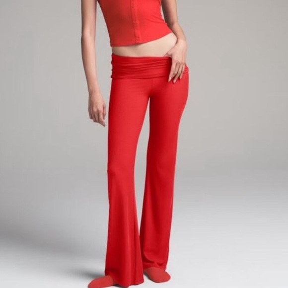 SKIMS Cotton Jersey Fold Over Pants Red - Picture 1 of 4